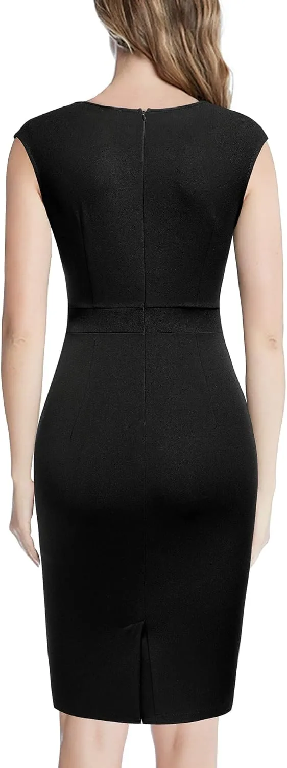 Miusol Women's Vintage Square Neck Cap Sleeve Work Pencil Dress