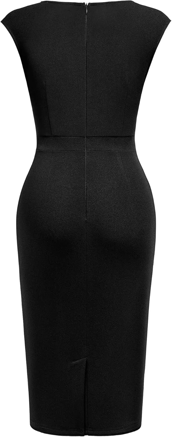 Miusol Women's Vintage Square Neck Cap Sleeve Work Pencil Dress