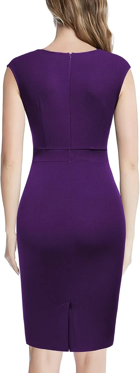 Miusol Women's Vintage Square Neck Cap Sleeve Work Pencil Dress