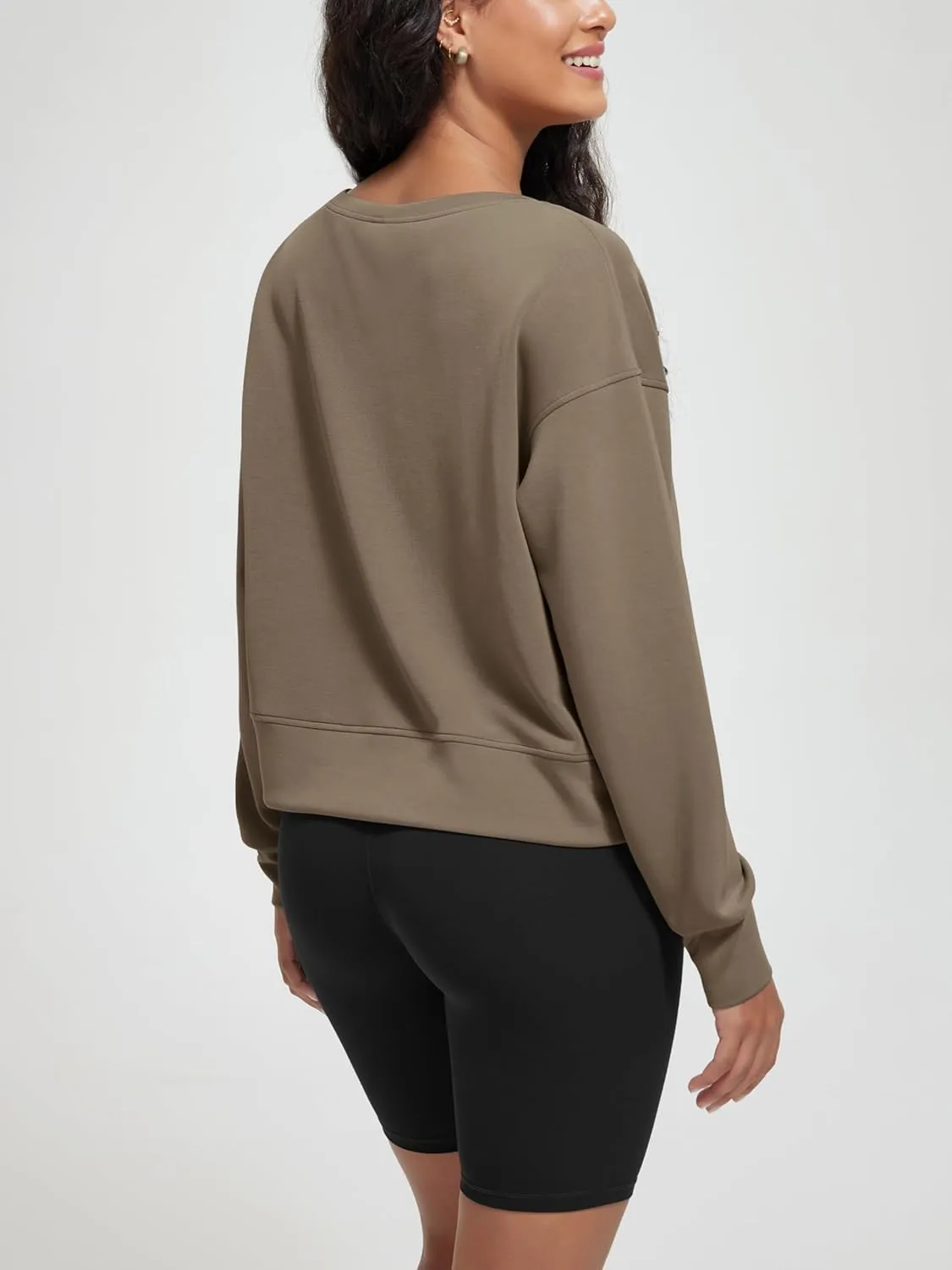 ODODOS Women's Modal Soft-Breezy Wide Scoop Neck Pullover Oversized Long Sleeve Sweatshirts
