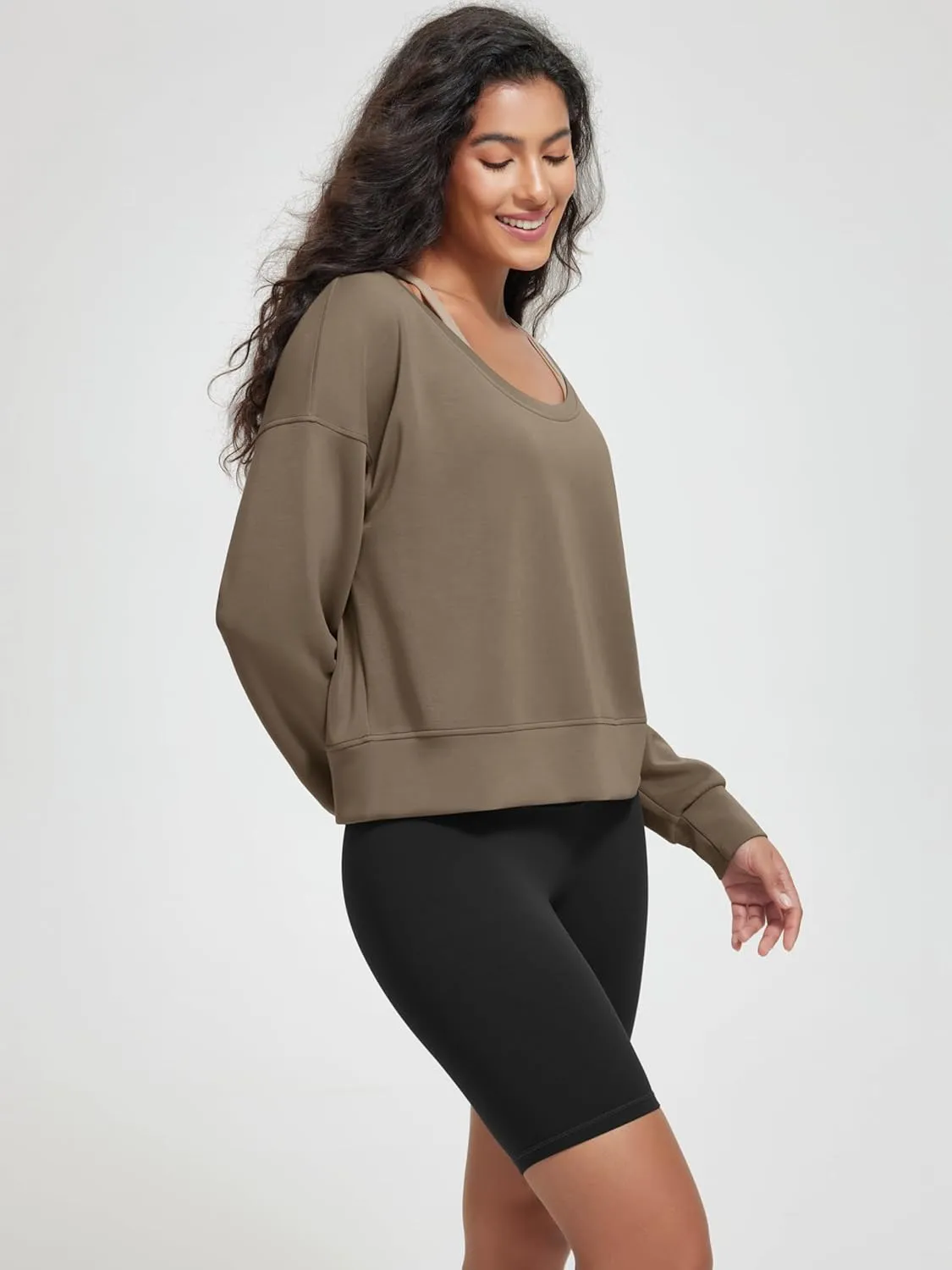 ODODOS Women's Modal Soft-Breezy Wide Scoop Neck Pullover Oversized Long Sleeve Sweatshirts