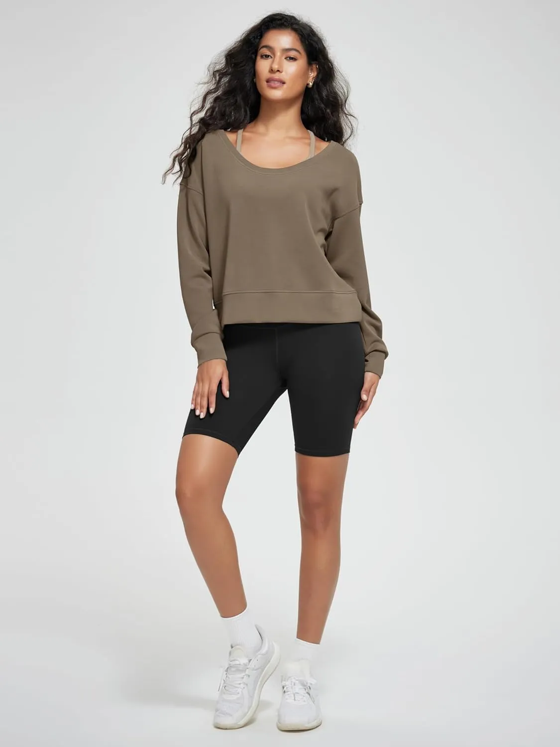 ODODOS Women's Modal Soft-Breezy Wide Scoop Neck Pullover Oversized Long Sleeve Sweatshirts