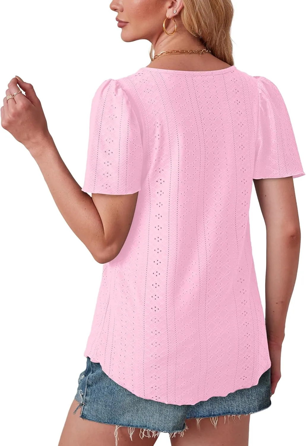 OFEEFAN Womens T Shirts Loose Fit Scooped Neck Short Sleeve Blouses Dressy Casual Summer Tops