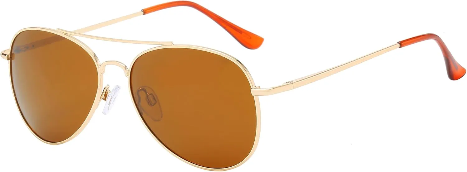 Piranha Eyewear Agenda Gold Frame Unisex Aviator Sunglasses with Brown Polarized Lens