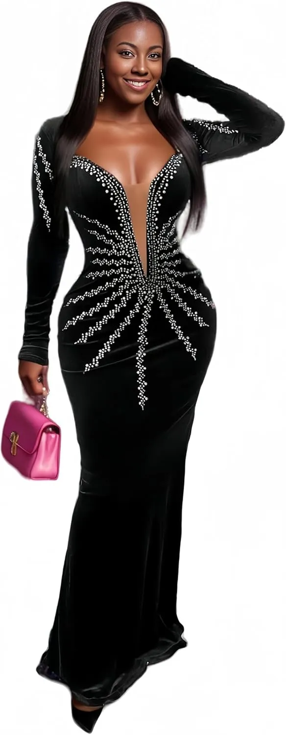 Rhinestone Embellished Formal Gowns and Evening Dresses for Women 2025