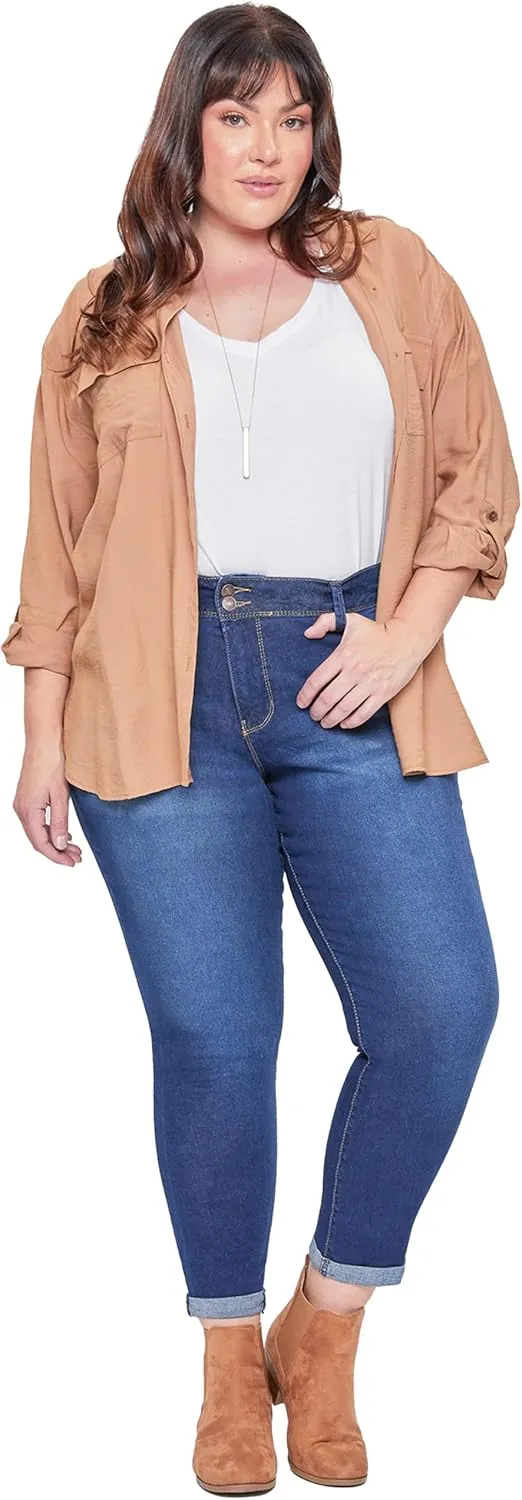 Royalty For Me Womens Women's Plus Size Essential High Rise Roll Cuff Ankle Jeans