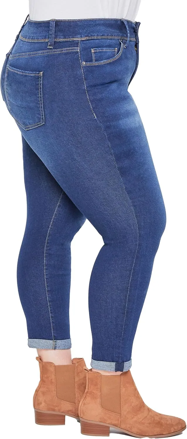 Royalty For Me Womens Women's Plus Size Essential High Rise Roll Cuff Ankle Jeans