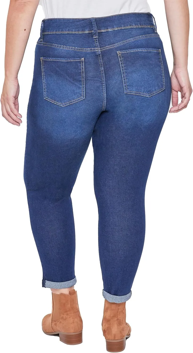 Royalty For Me Womens Women's Plus Size Essential High Rise Roll Cuff Ankle Jeans