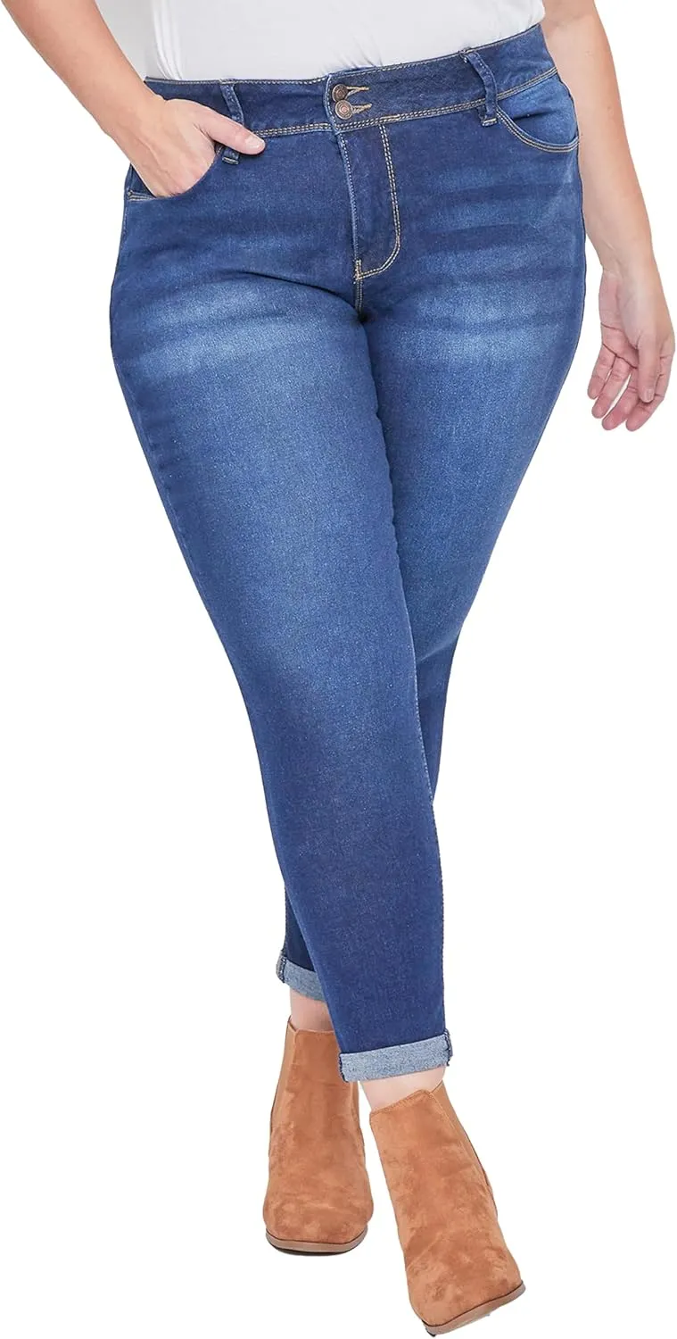 Royalty For Me Womens Women's Plus Size Essential High Rise Roll Cuff Ankle Jeans