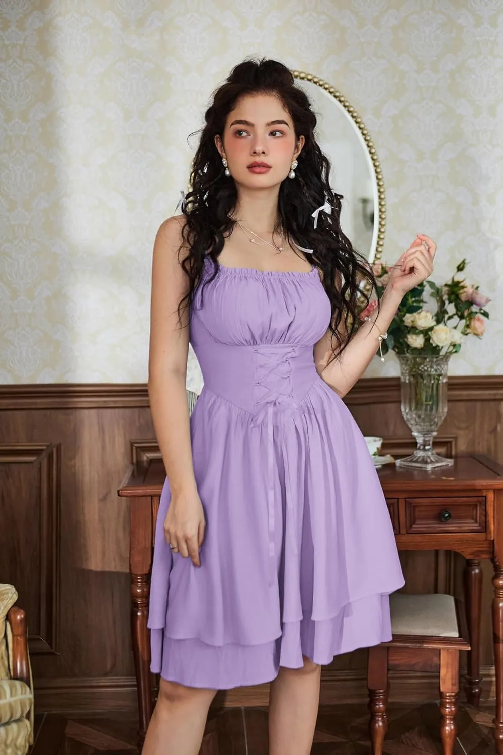 Scarlet Darkness Renaissance Dress Women Chiffon Spaghetti Strap Corset Dress