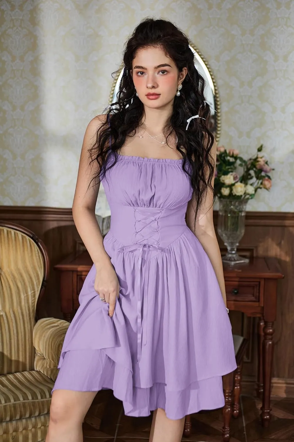 Scarlet Darkness Renaissance Dress Women Chiffon Spaghetti Strap Corset Dress