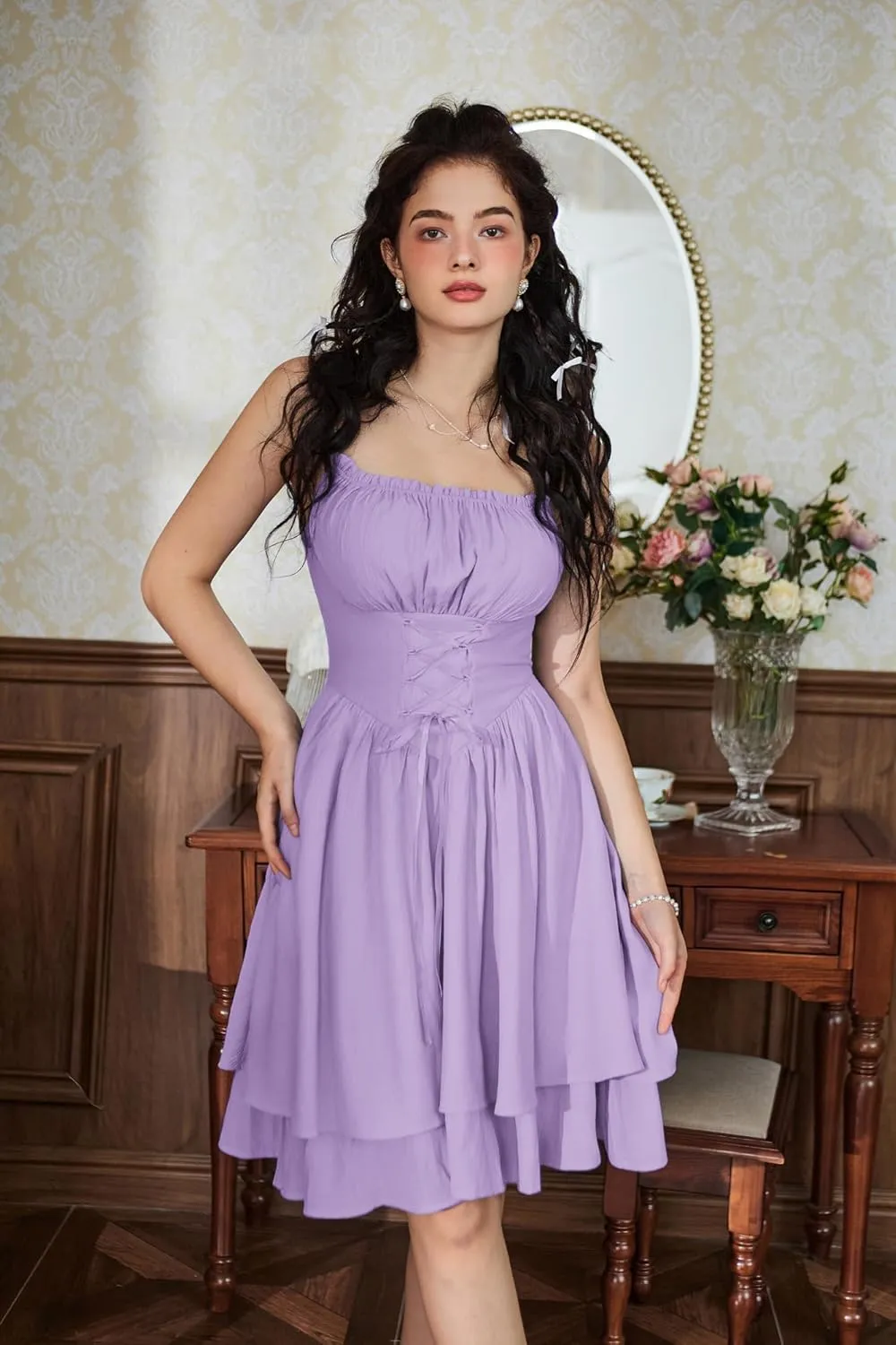 Scarlet Darkness Renaissance Dress Women Chiffon Spaghetti Strap Corset Dress