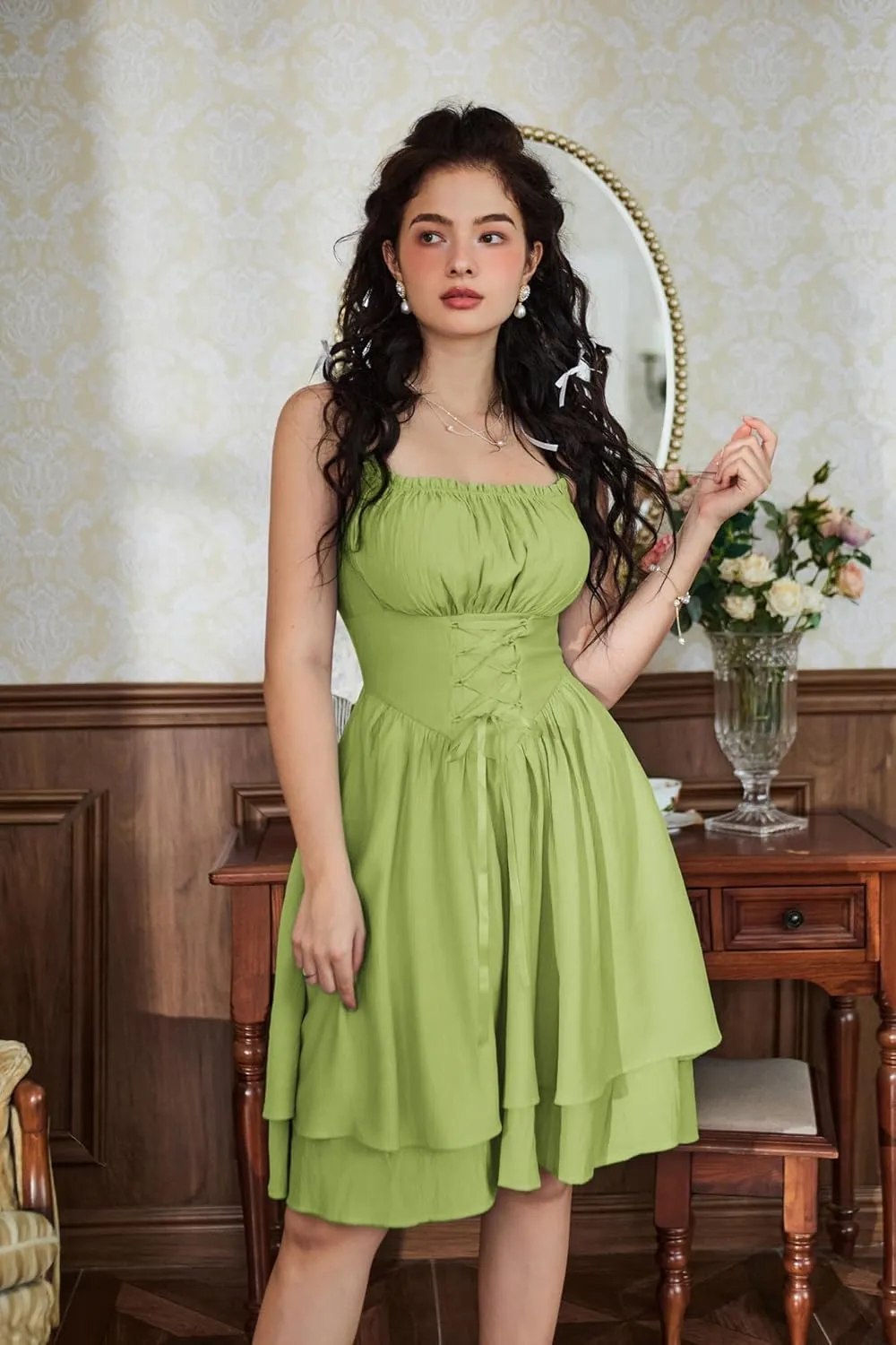 Scarlet Darkness Renaissance Dress Women Chiffon Spaghetti Strap Corset Dress