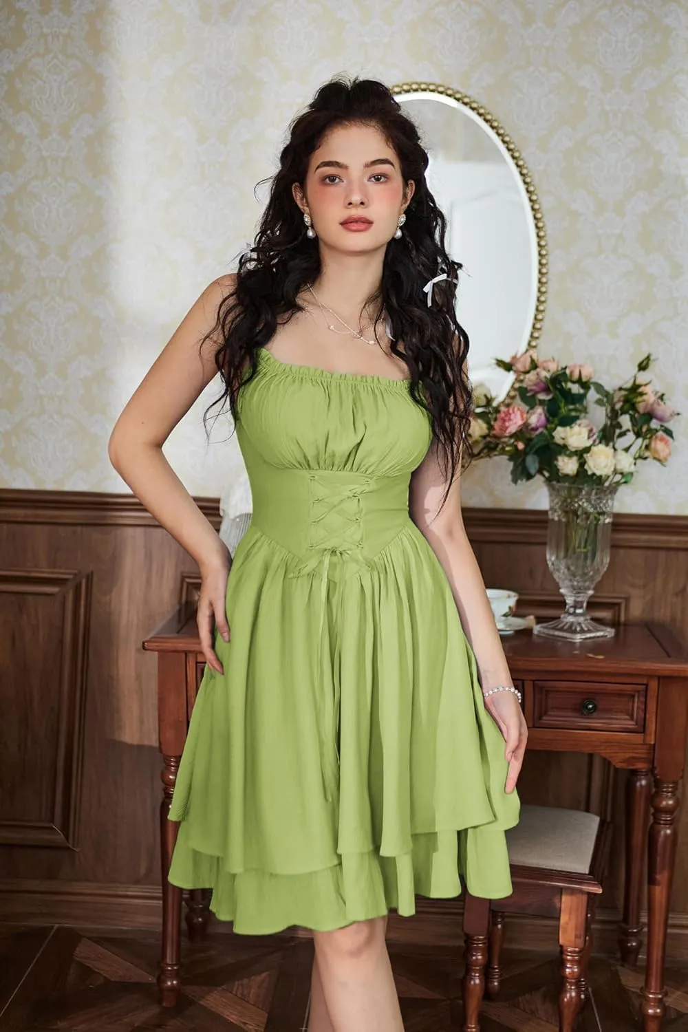 Scarlet Darkness Renaissance Dress Women Chiffon Spaghetti Strap Corset Dress