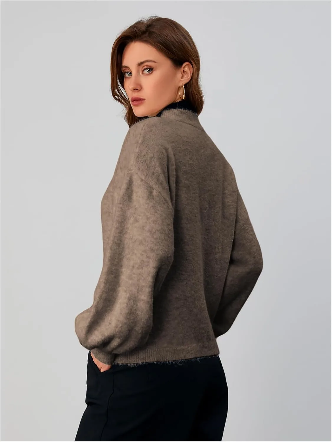 SHENHE Women's Button Front Oversized Cardigan Lantern Sleeve Drop Shoulder Loose Cardigan Sweater