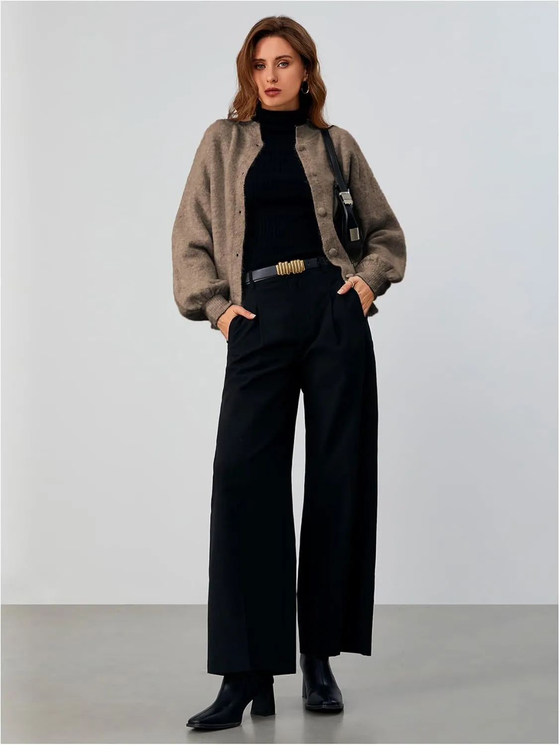 SHENHE Women's Button Front Oversized Cardigan Lantern Sleeve Drop Shoulder Loose Cardigan Sweater