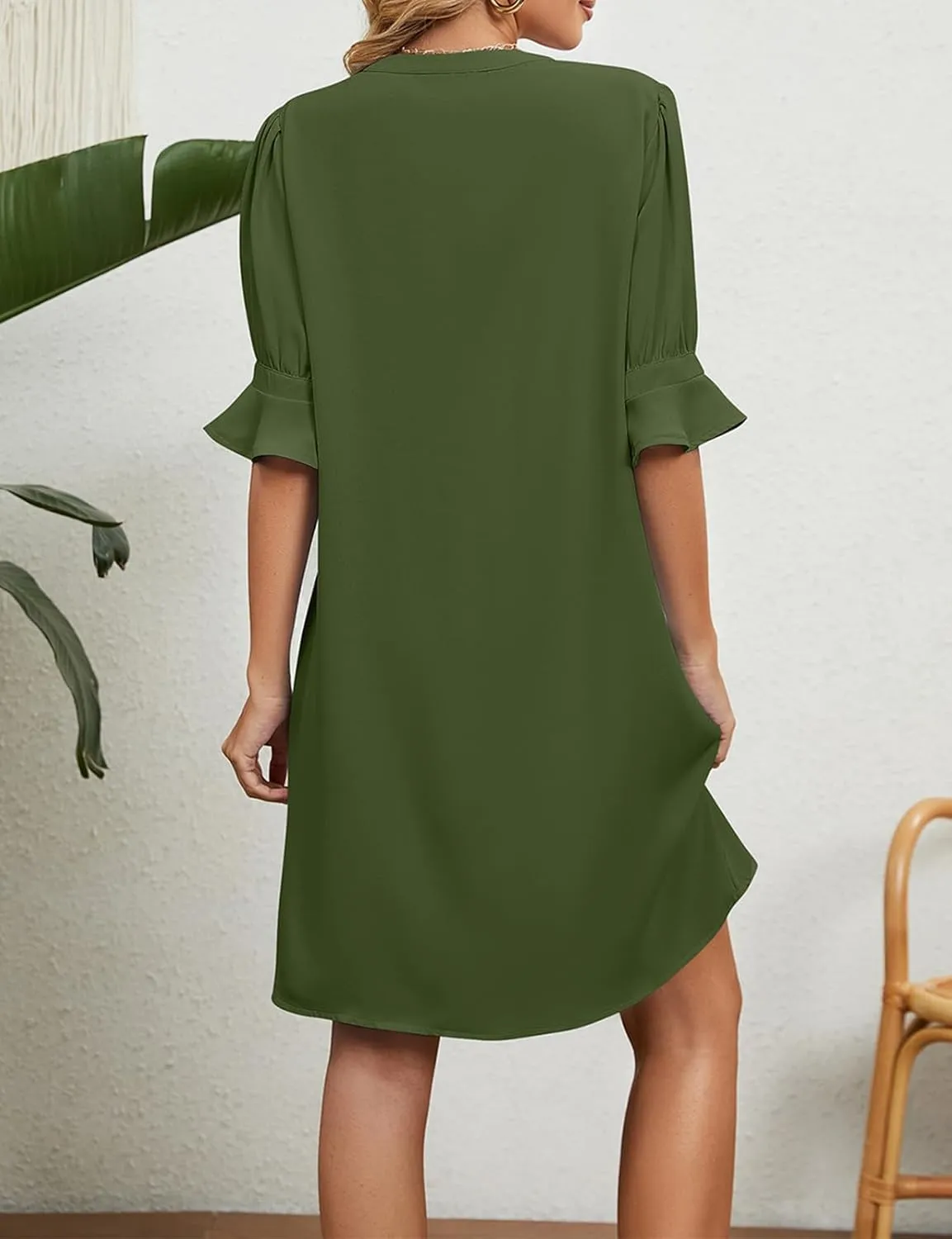 Shirts Dress for Women V Neck Short Sleeves Casual Flowy Summer Beach Vacation Shifts