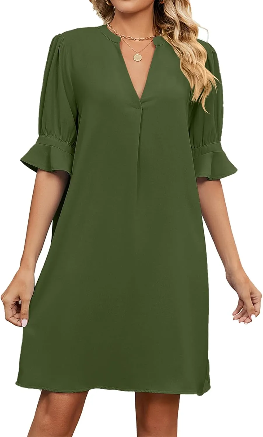 Shirts Dress for Women V Neck Short Sleeves Casual Flowy Summer Beach Vacation Shifts