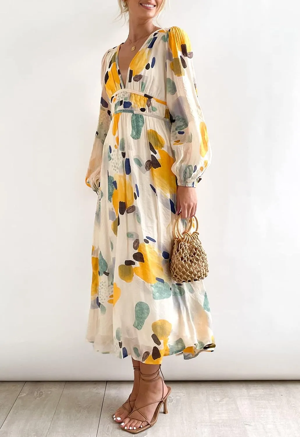 Sissyaki Women's Long Sleeve Boho Floral Maxi Dress Summer Fall Wedding Guest Dress