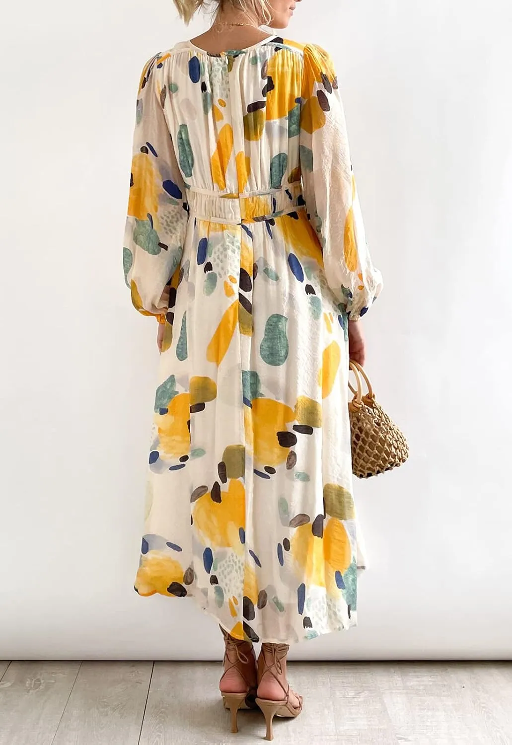 Sissyaki Women's Long Sleeve Boho Floral Maxi Dress Summer Fall Wedding Guest Dress