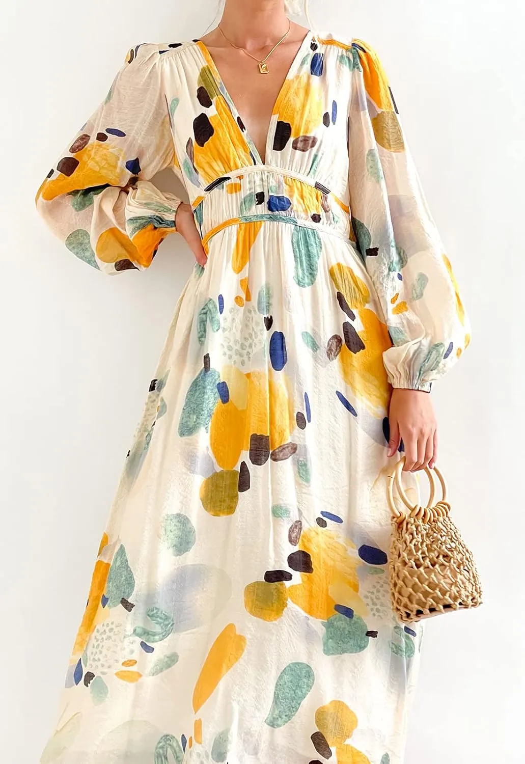 Sissyaki Women's Long Sleeve Boho Floral Maxi Dress Summer Fall Wedding Guest Dress