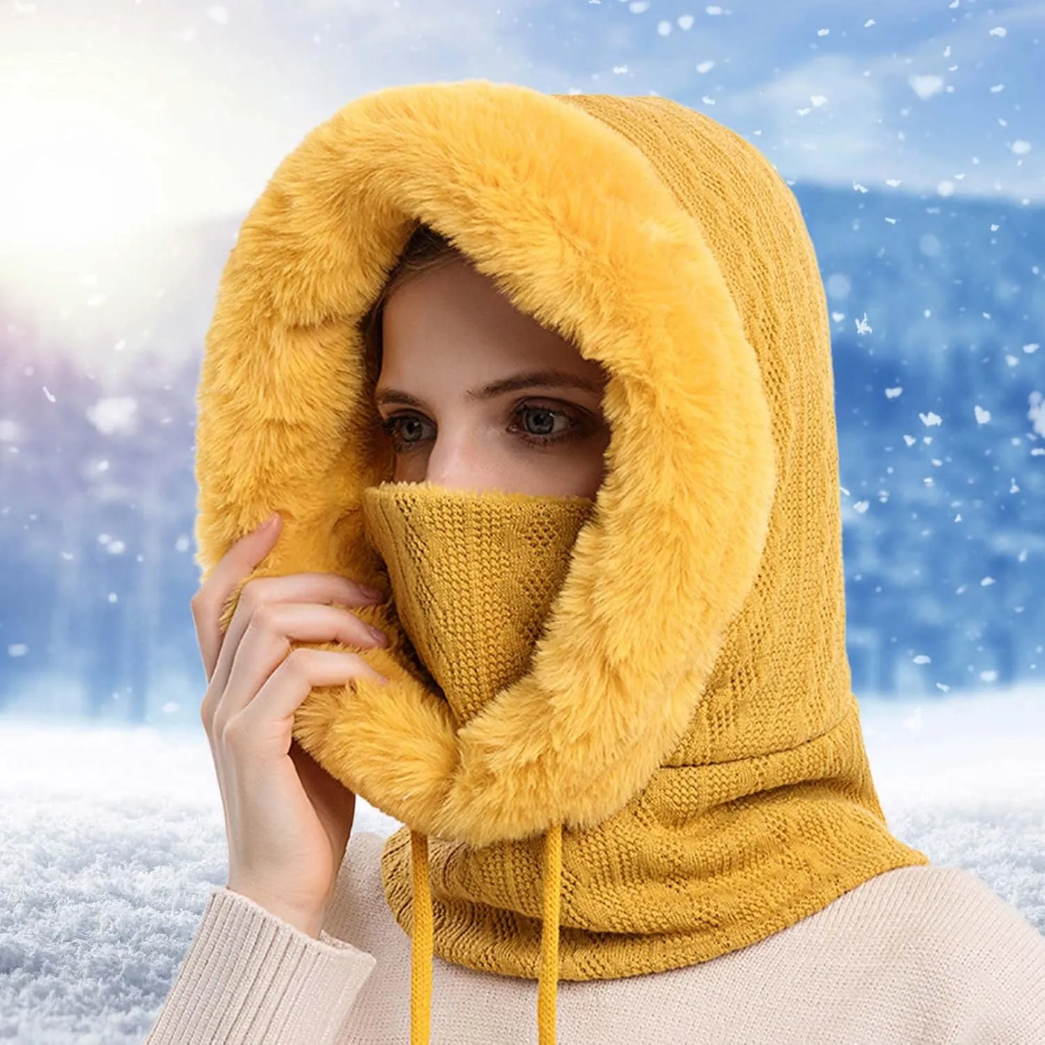 Ski Hat for Men Women, Winter Soft Warm Ski Cap Windproof, Full Head Cover Scarf Neck for Cold Weather
