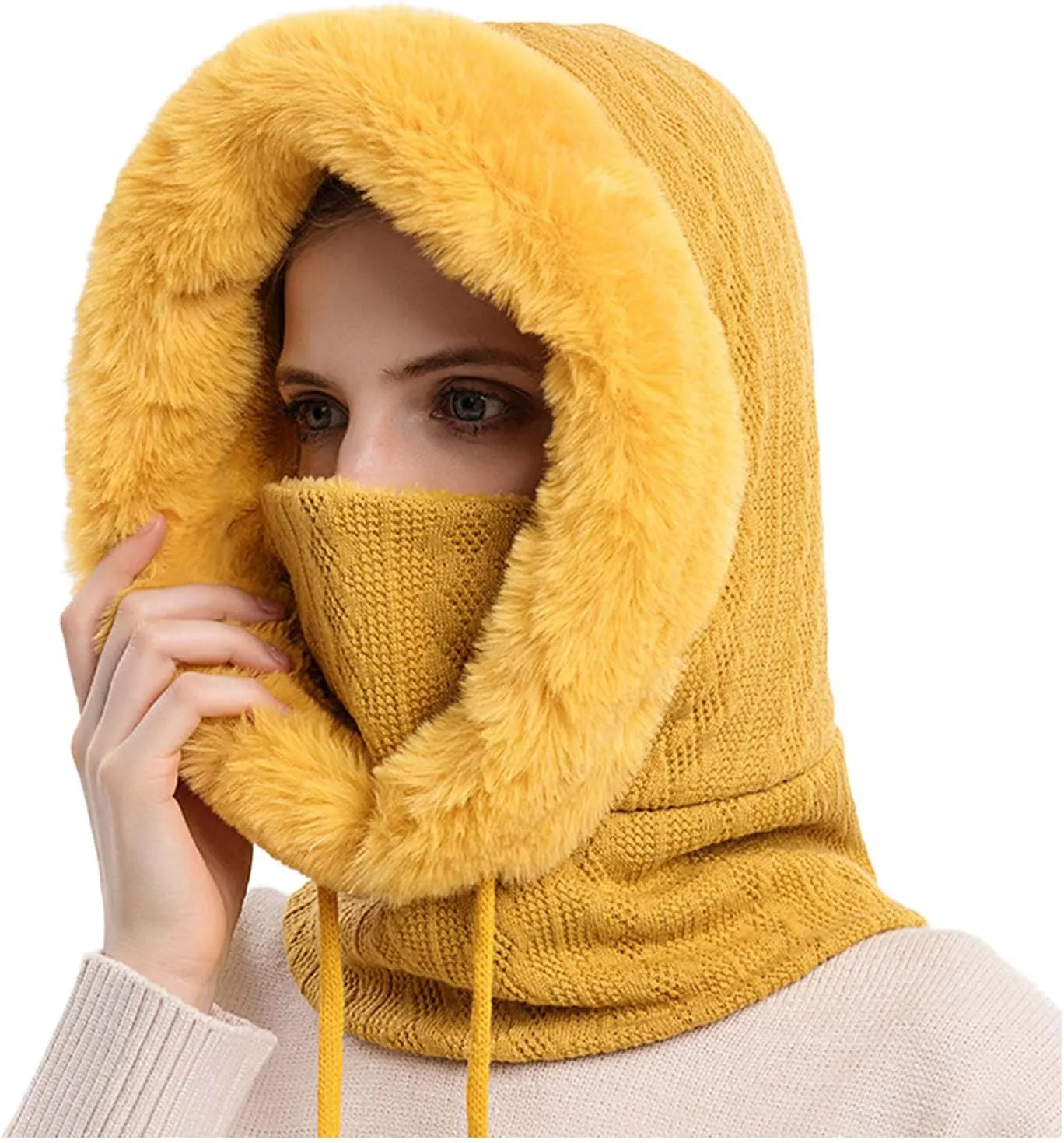 Ski Hat for Men Women, Winter Soft Warm Ski Cap Windproof, Full Head Cover Scarf Neck for Cold Weather