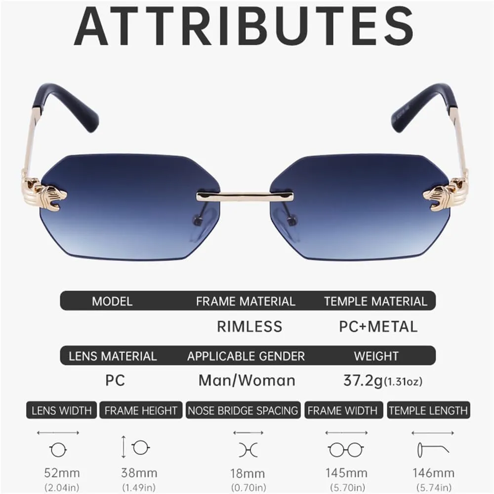 Small Rectangle Rimless Sunglasses Men Women Sun Glasses for Male Vintage Frameless Eyewear Shades UV400