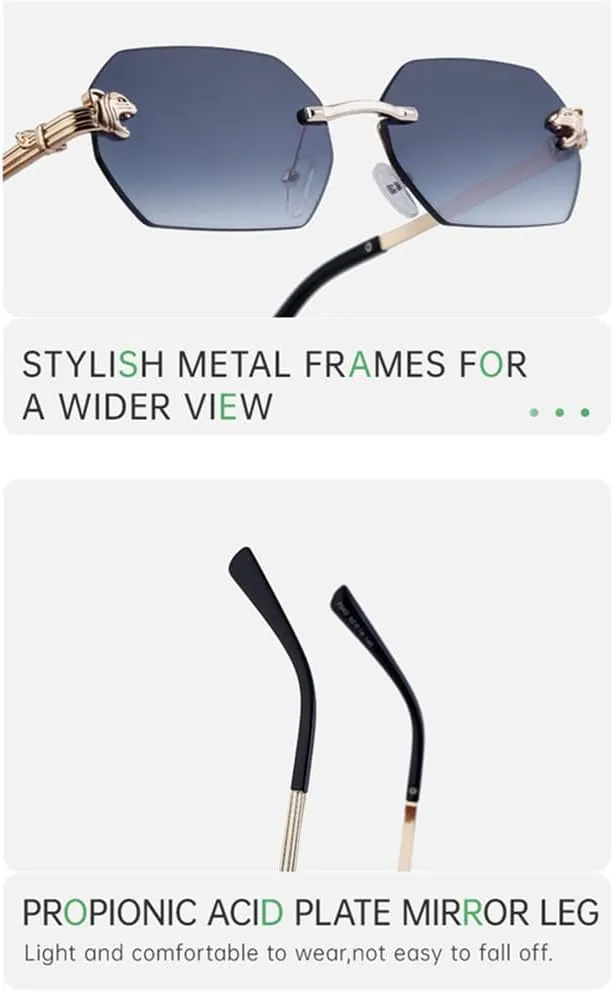 Small Rectangle Rimless Sunglasses Men Women Sun Glasses for Male Vintage Frameless Eyewear Shades UV400