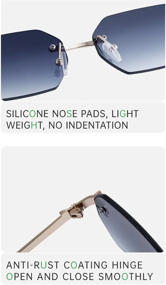 Small Rectangle Rimless Sunglasses Men Women Sun Glasses for Male Vintage Frameless Eyewear Shades UV400