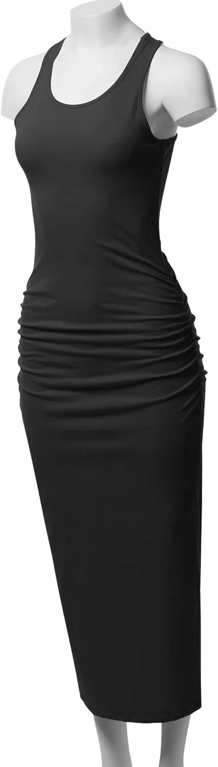 SSOULM Women's Shirring Racerback Tank Maxi Dress with Plus Size