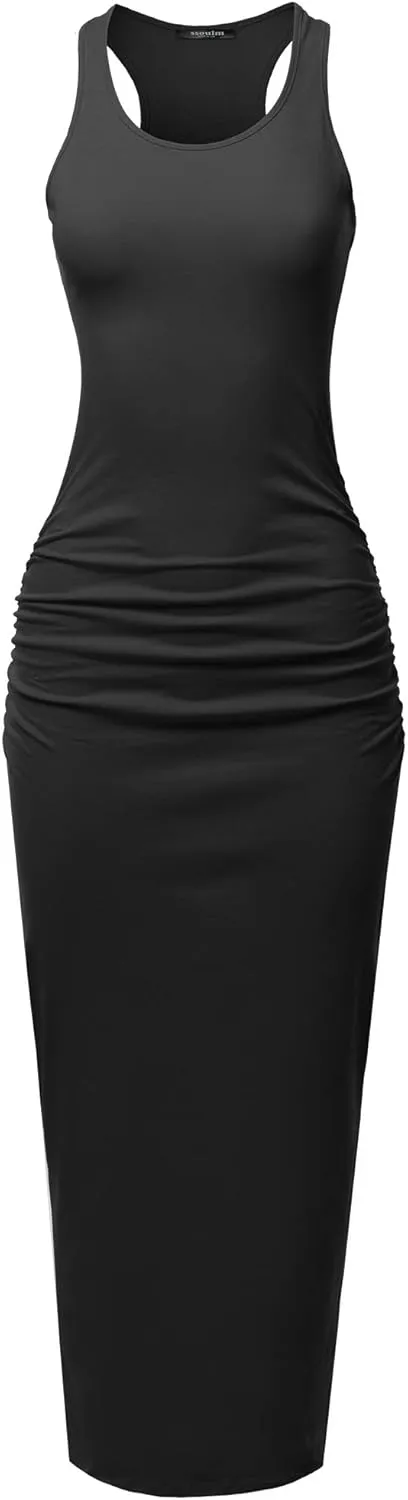 SSOULM Women's Shirring Racerback Tank Maxi Dress with Plus Size