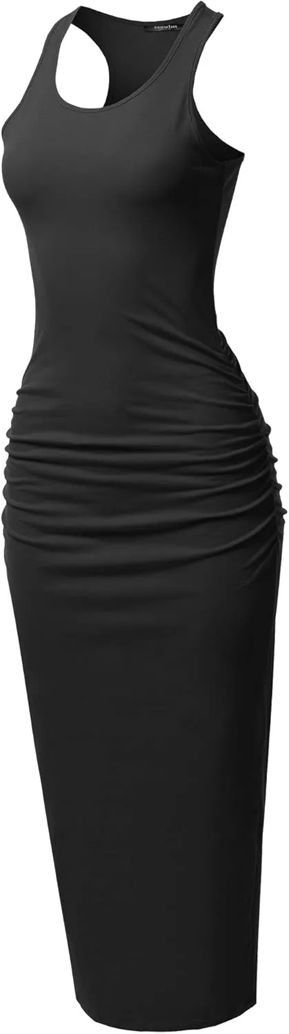 SSOULM Women's Shirring Racerback Tank Maxi Dress with Plus Size