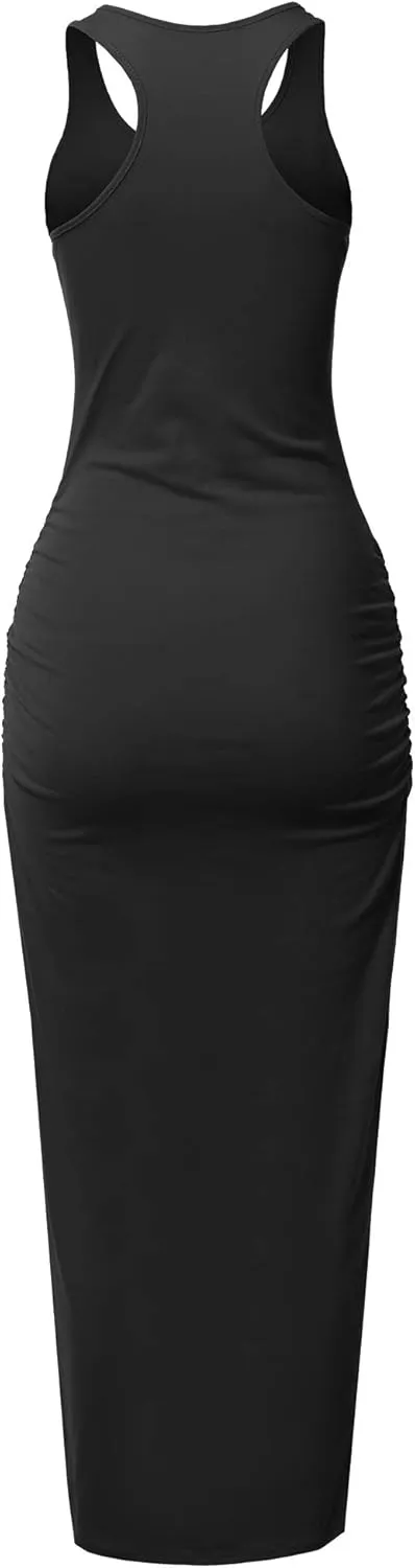 SSOULM Women's Shirring Racerback Tank Maxi Dress with Plus Size