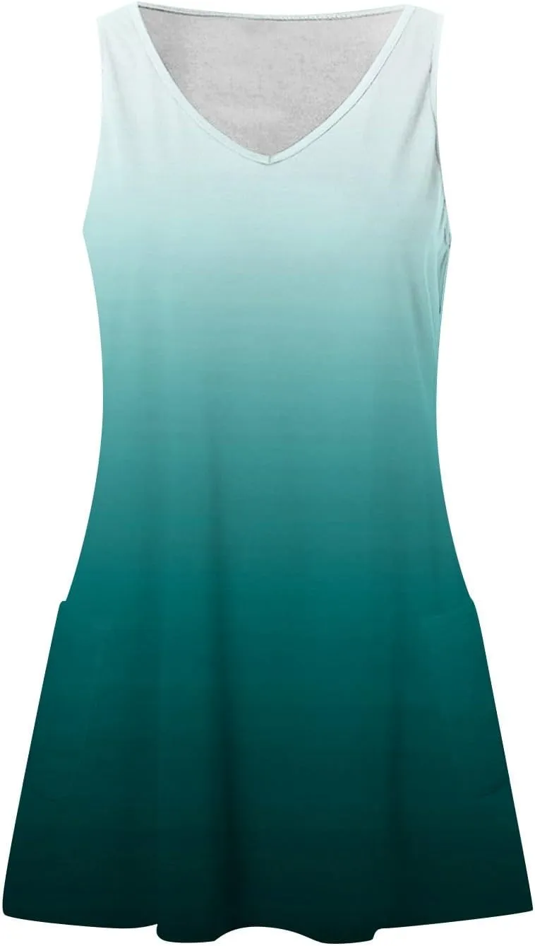 Summer Dresses for Women 2025 Loose Casual V Neck Sleeveless Sundresses Beach Swimsuit Coverup with Pockets