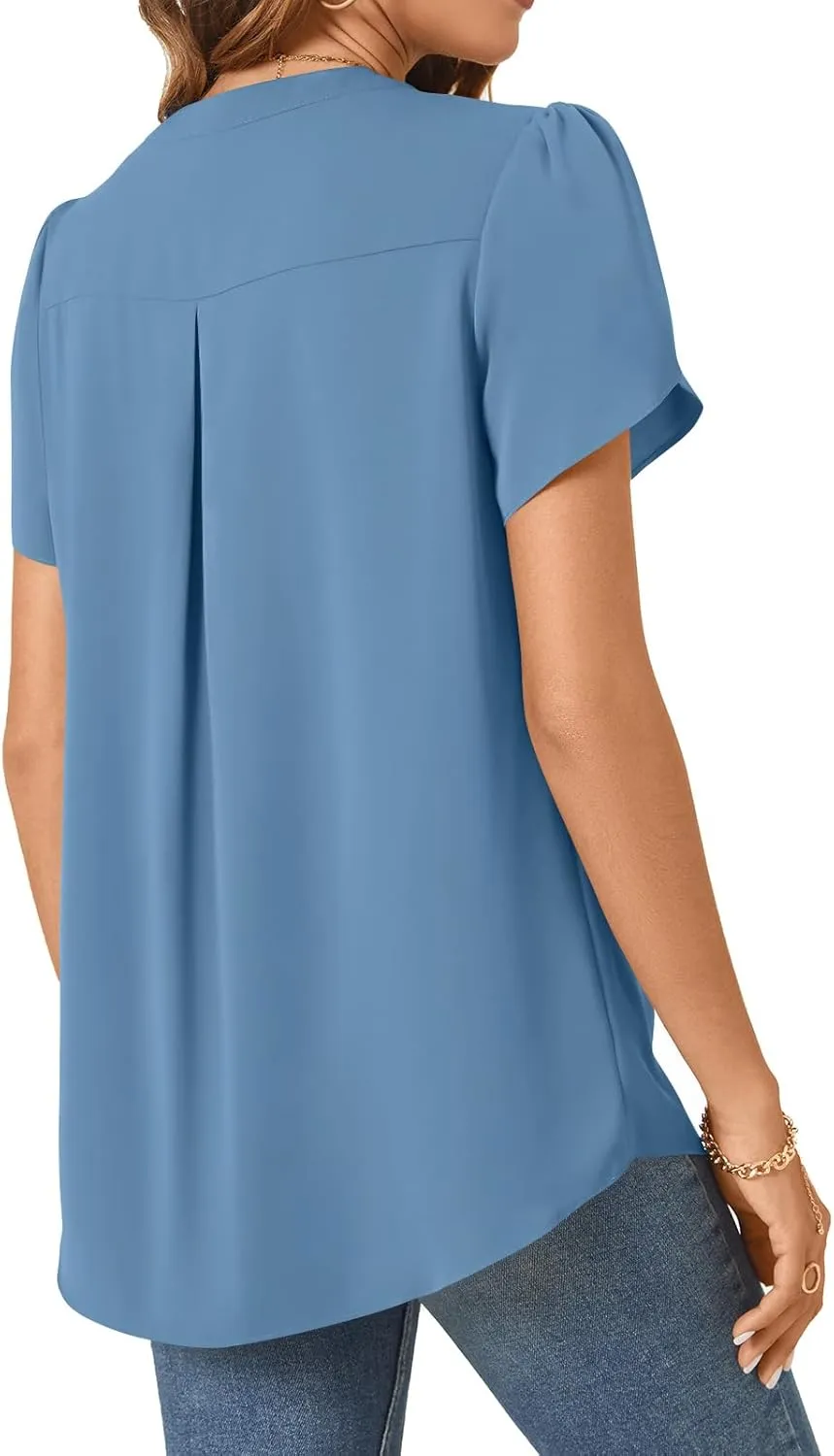 TAOHUADAO Womens Summer Dressy Chiffon Blouses Short Sleeve V Neck Tops for Leggings Casual T-Shirts