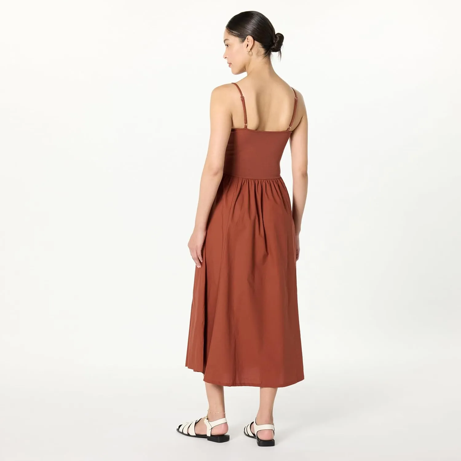 The Drop Women's Robyn Mixed Media Spaghetti Strap Midi Dress