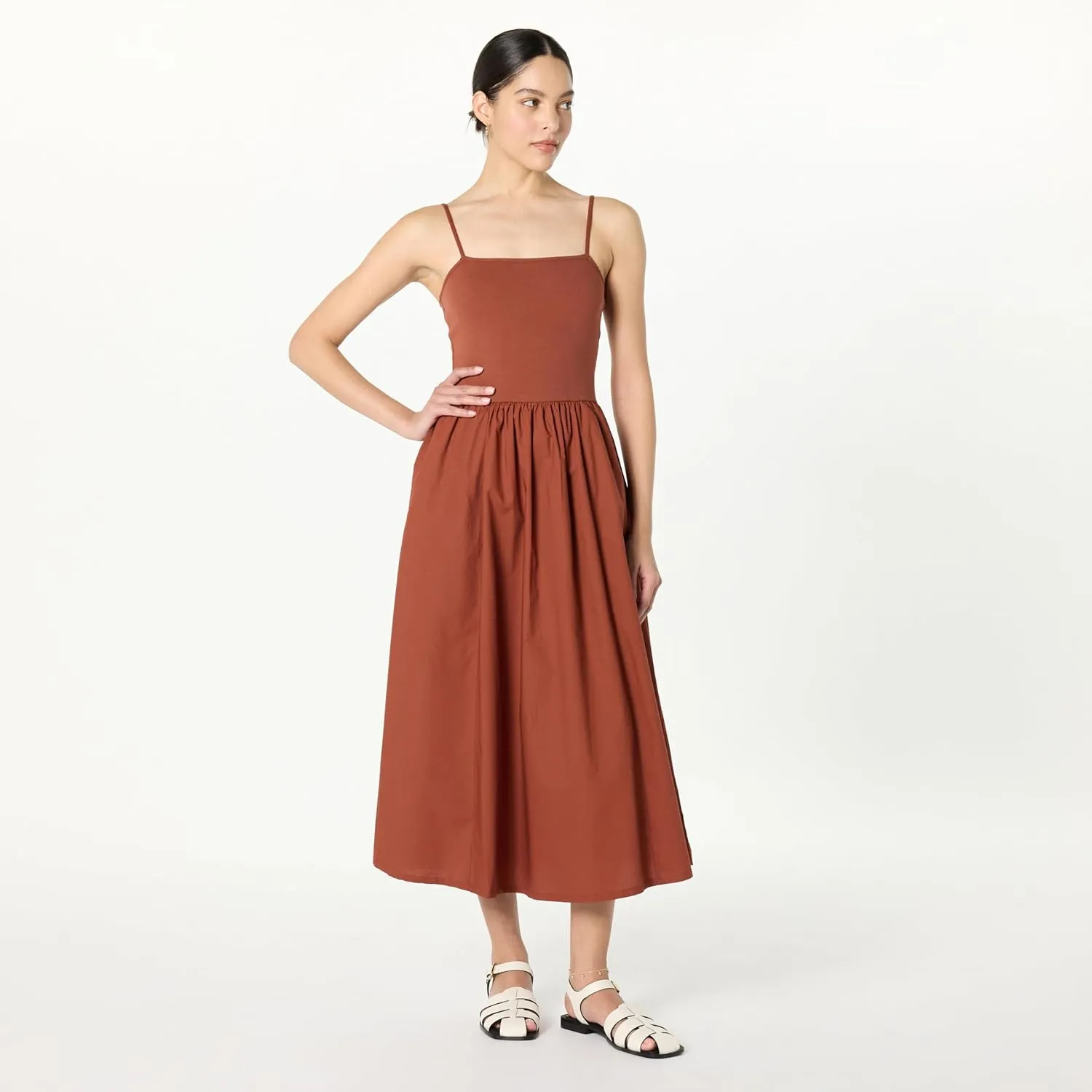 The Drop Women's Robyn Mixed Media Spaghetti Strap Midi Dress
