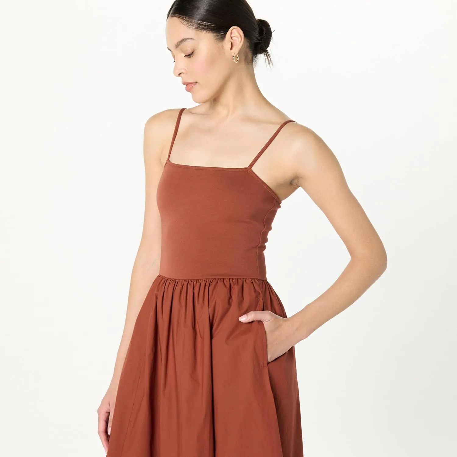 The Drop Women's Robyn Mixed Media Spaghetti Strap Midi Dress