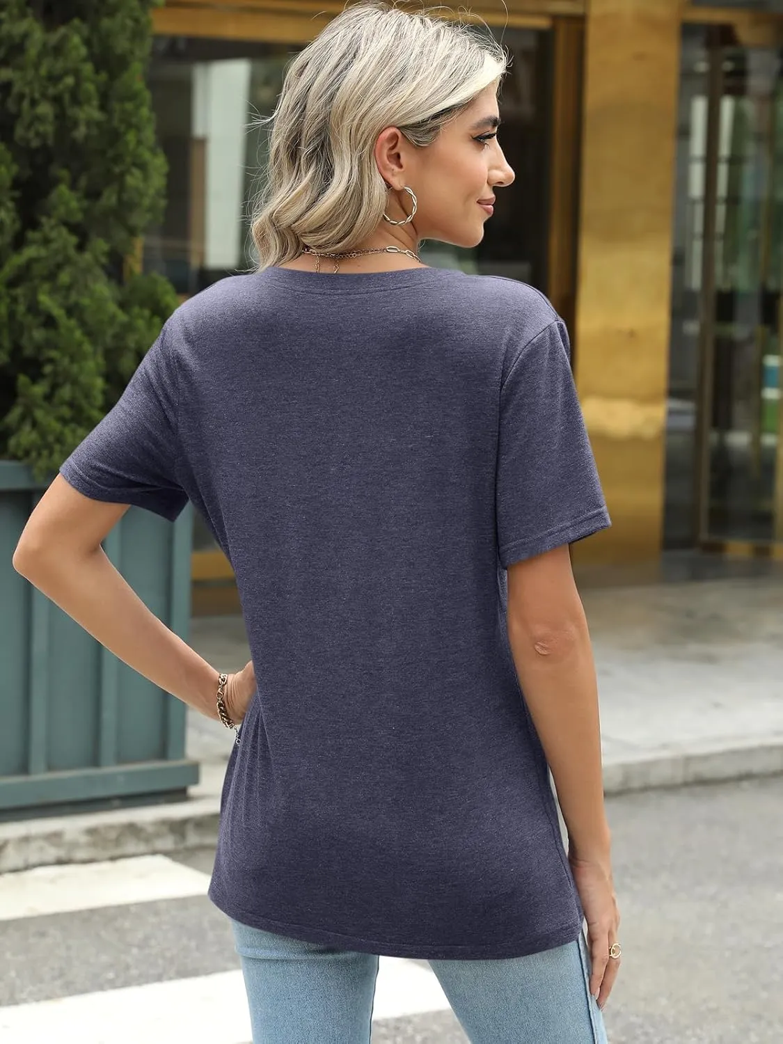 TICTICMIMI Women's V Neck Summer Tops Casual Short Sleeve T Shirts Basic Loose Fit Dressy Tees