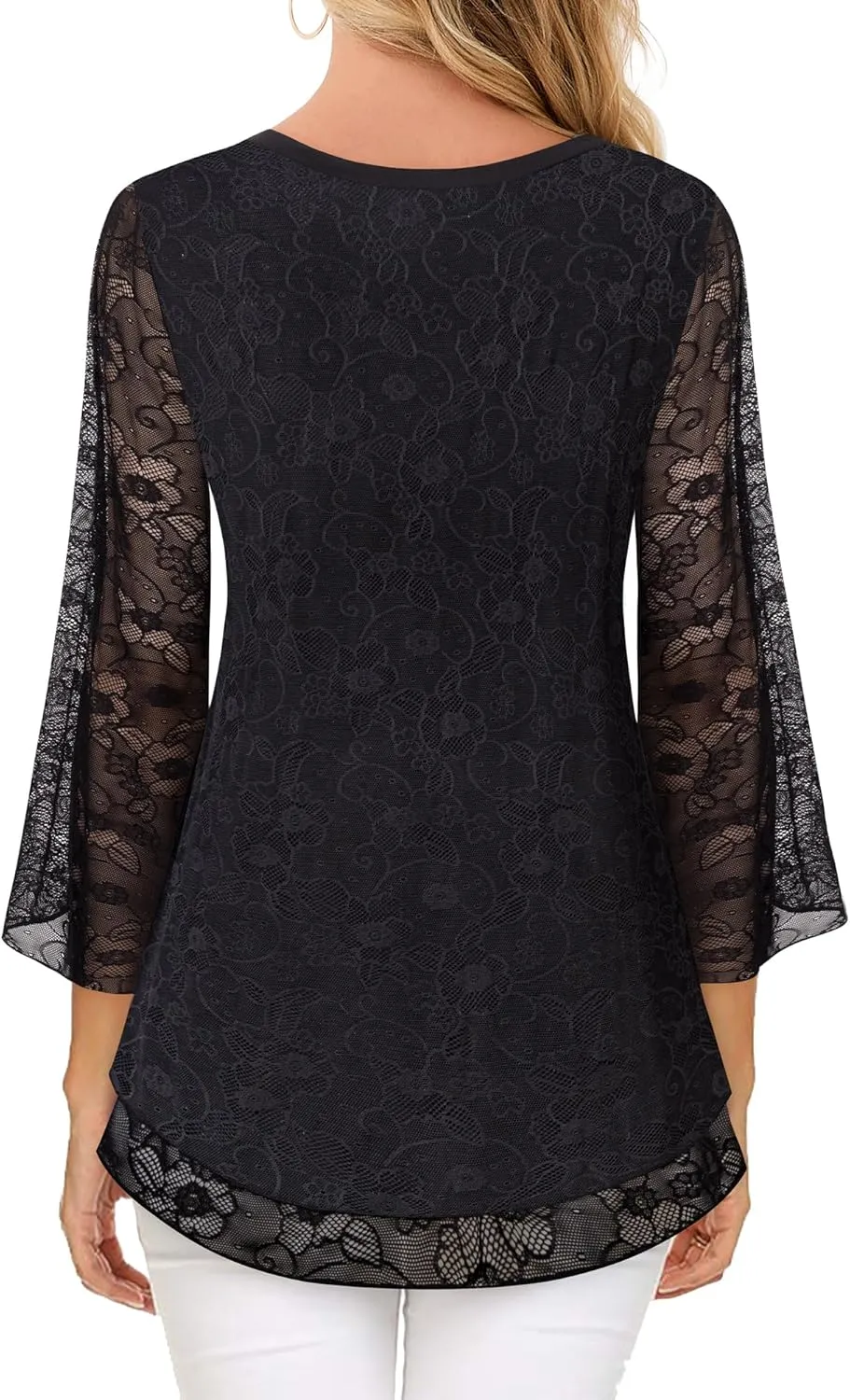 Timeson Women's 3/4 Sleeve Floral Blouses Shirts Double Layers V Neck Dressy Tunics Tops