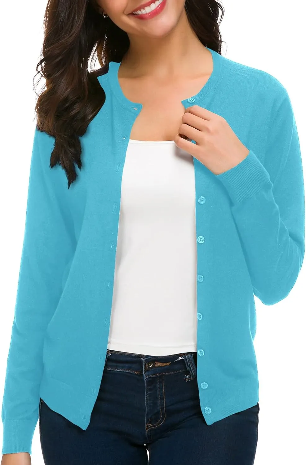 Urban CoCo Women's Long Sleeve Crew Neck Button Down Knit Cardigan Sweater