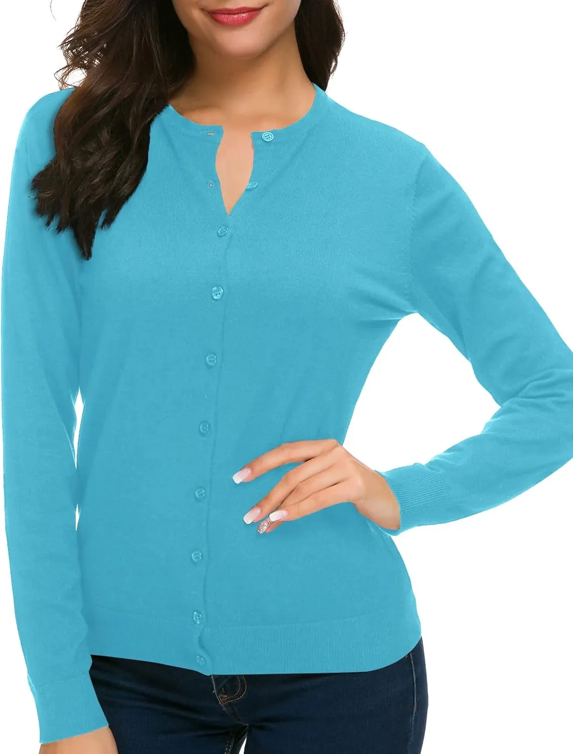 Urban CoCo Women's Long Sleeve Crew Neck Button Down Knit Cardigan Sweater