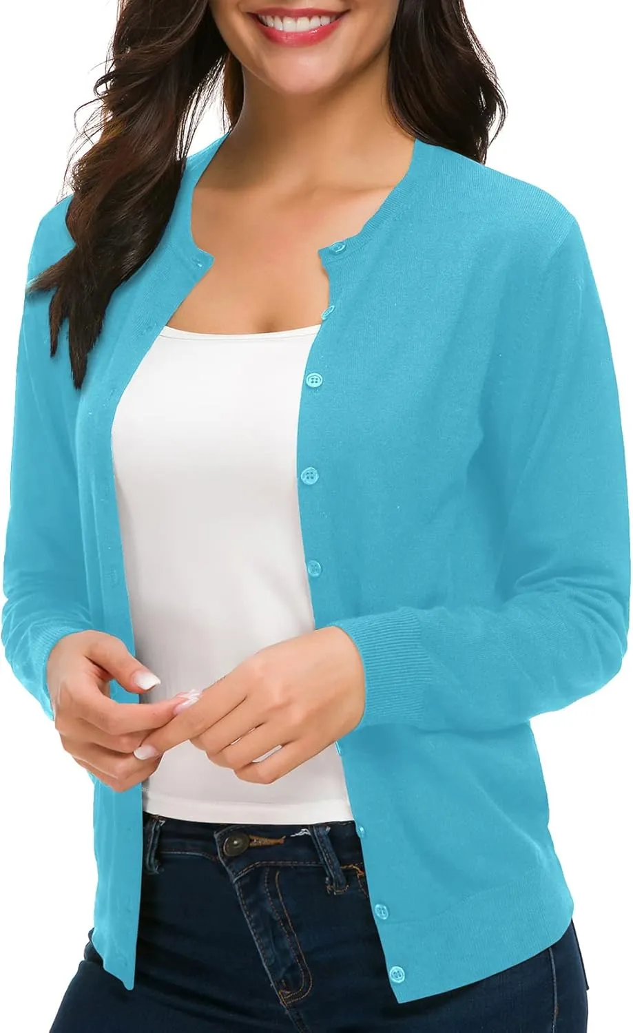 Urban CoCo Women's Long Sleeve Crew Neck Button Down Knit Cardigan Sweater