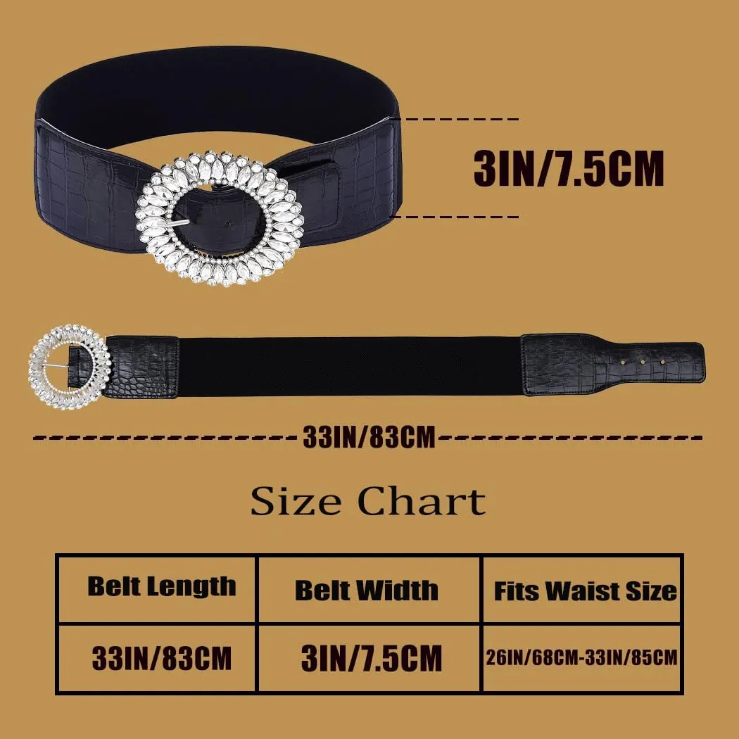 Ursumy Women Rhinestone Belts Fashion Wide Elastic Belts Sparkle Crystal Stretchy Belts for Dresses