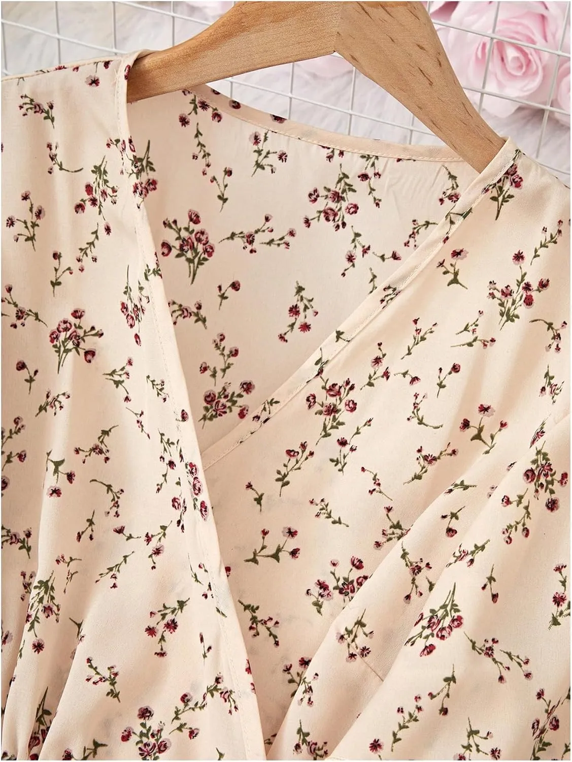 Verdusa Women's Floral Print Midi Dresses Boho Short Sleeve Wrap Dress with Belt