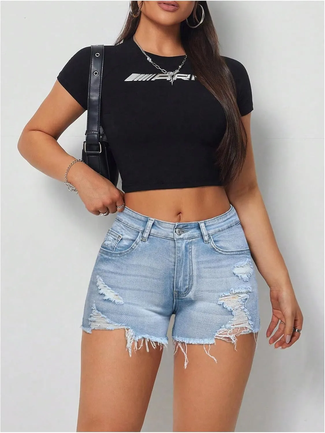 Verdusa Women's Ripped Distressed Skinny Denim Shorts