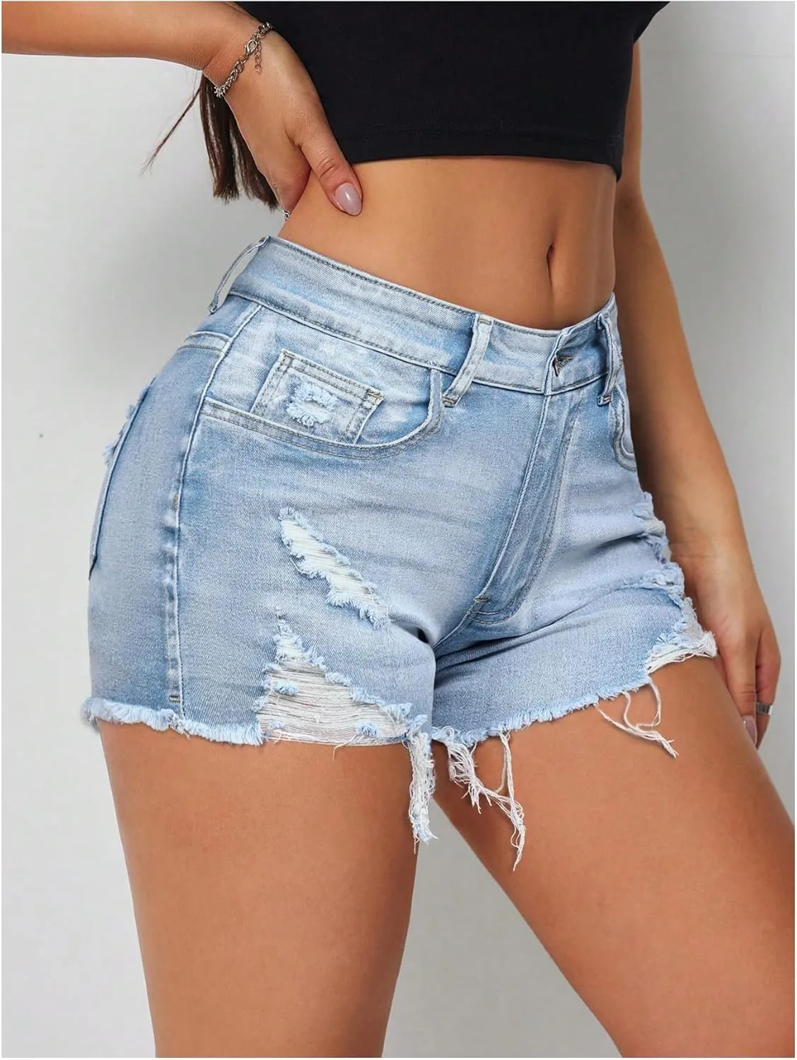 Verdusa Women's Ripped Distressed Skinny Denim Shorts