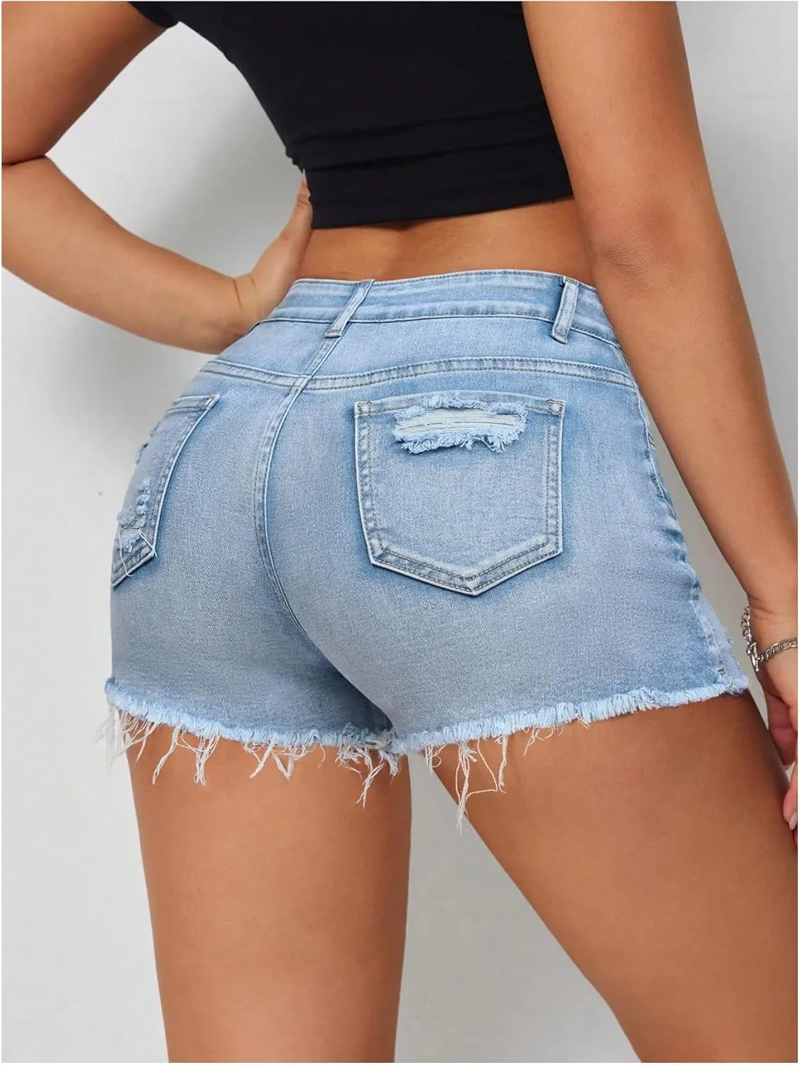 Verdusa Women's Ripped Distressed Skinny Denim Shorts