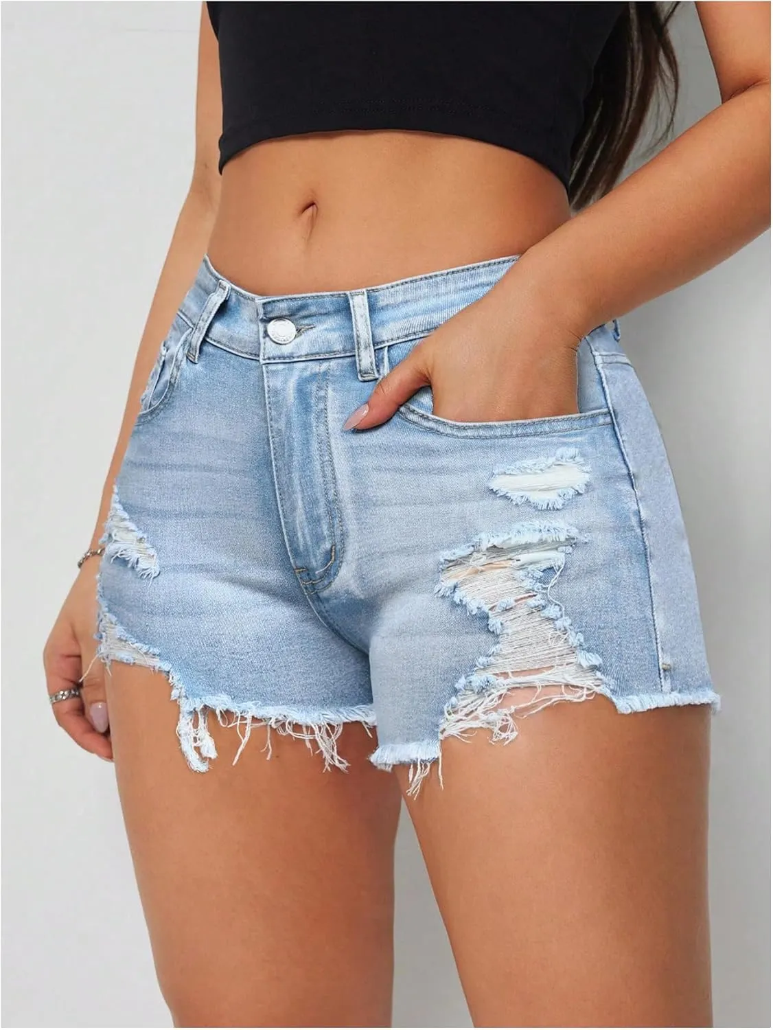 Verdusa Women's Ripped Distressed Skinny Denim Shorts